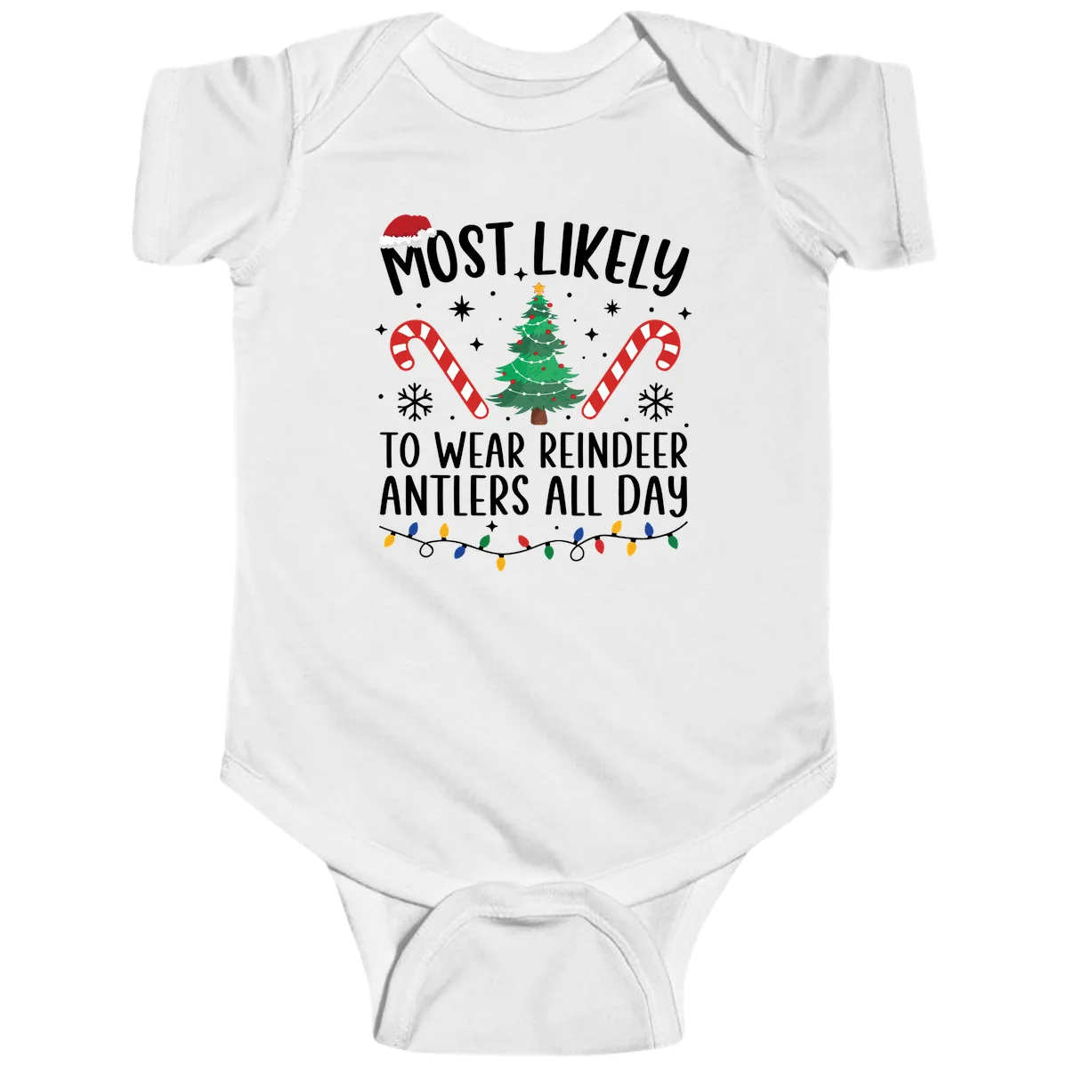 Most Likely To Wear Reindeer Antlers All Day Baby Onesie in White